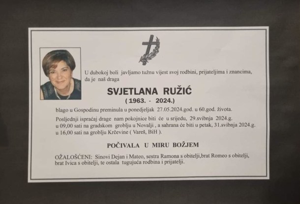 Preminula gđa Svjetlana Ružić